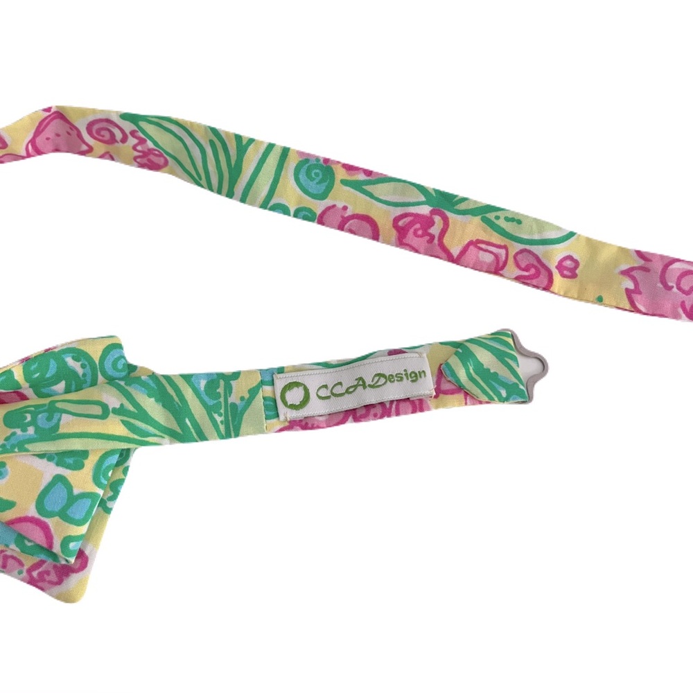 CCA Design Upcycled Lilly Pulitzer Yellow Multicolor Floral Print Bow Tie - Picture 3 of 3